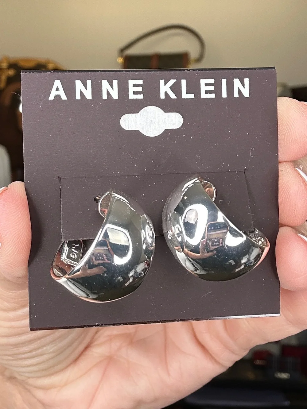 New Anne Klein Silver Tone Sculptural Pierced Hoop Earrings